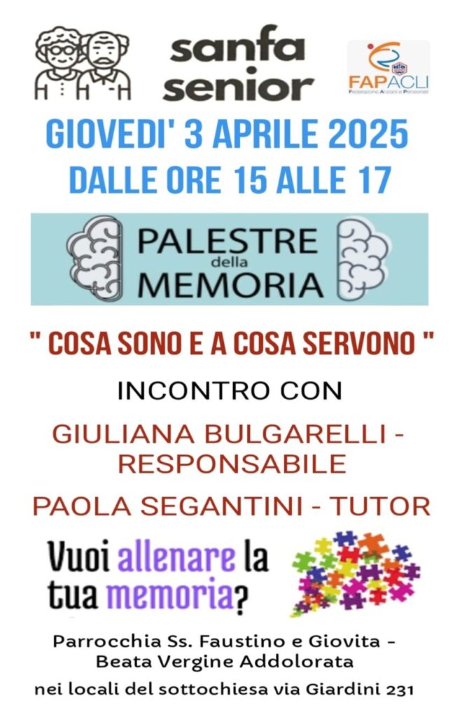 Sanfa Senior - Palestre della memoria: Incontro con Giuliana Bulgarelli e Paola Segantini giovedì 03/04/2025